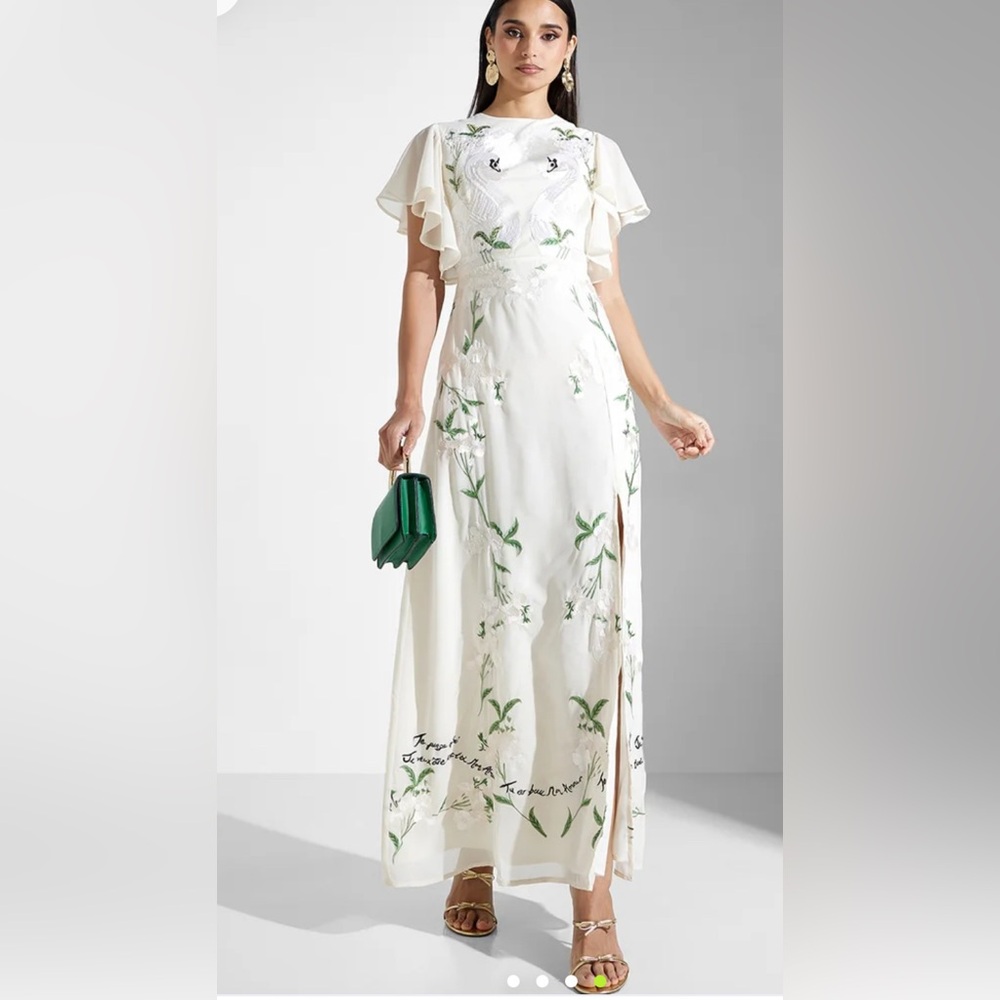 Hope & Ivy Swan Embellished Open Back Maxi Dress - Ivory Bridal Womens US Size 6 - Picture 3 of 16